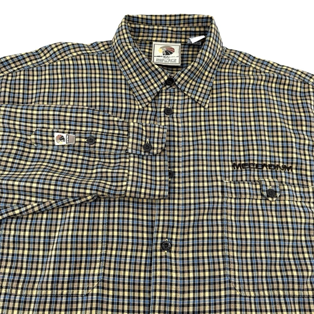MECCA USA Denim Flannel Board Shirt Mens Size XXL Button Up Plaid Yellow/Blue
